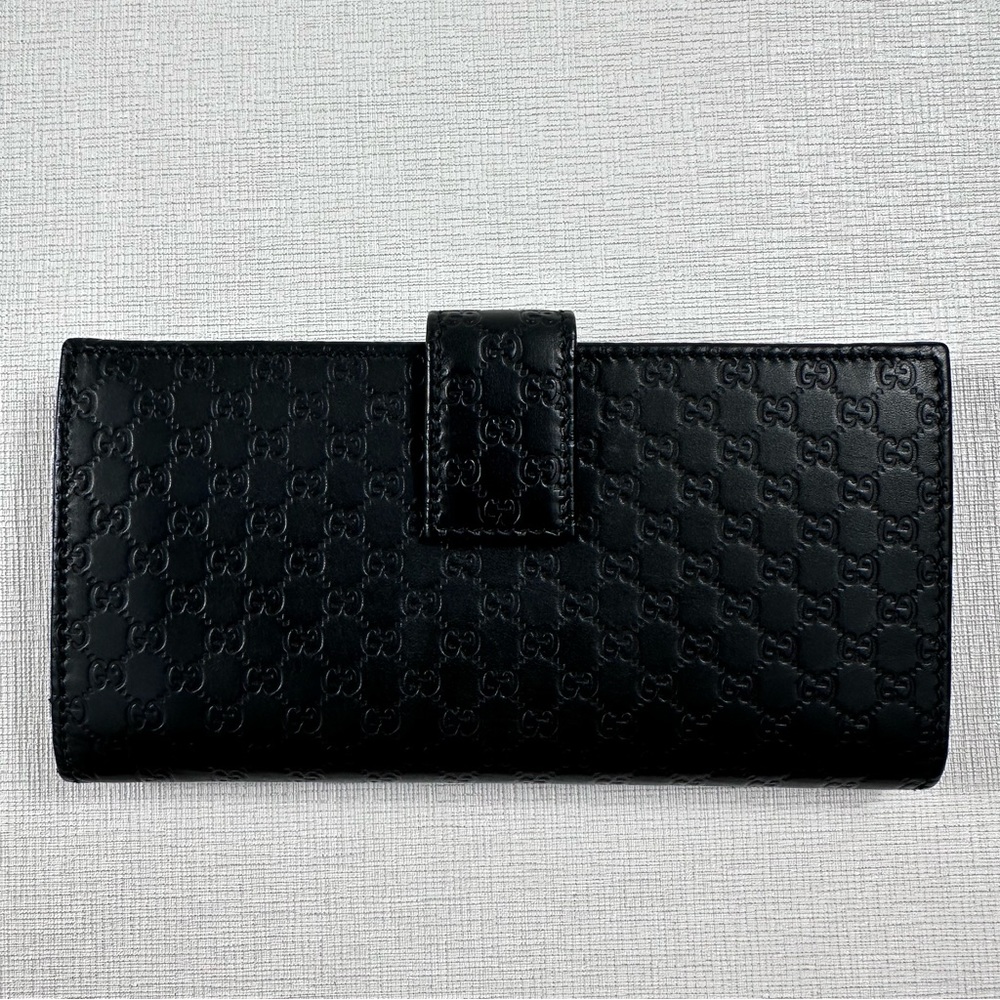 GUCCI GG Long Wallet Calfskin Leather Black Preloved
